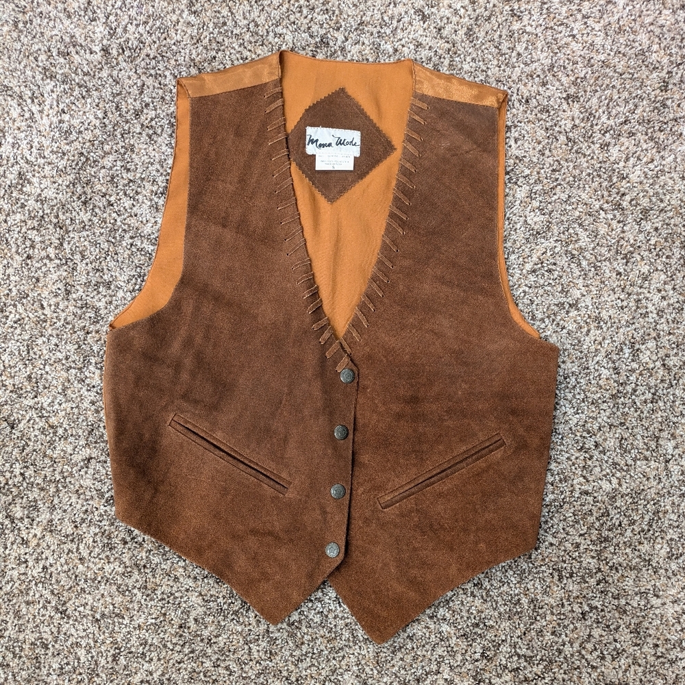 Women's MONA MODE Sz S Genuine Leather Suede Vest